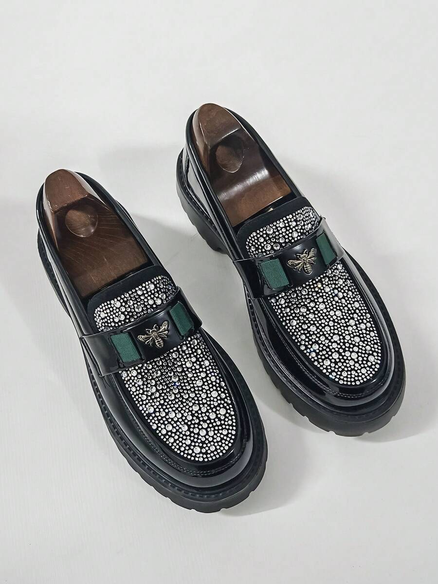 Giày Derby đế dày dành cho nam, giày đế cao kiểu đôi đính đá lấp lánh, giày lười casual với đế nhẹ và thoải mái, phù hợp cho đám cưới, tiệc chiêu đãi, dạ hội, các buổi tiệc và những dịp trang trọng. - màu đen - Xem 1