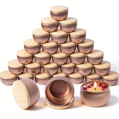 2,2 once Contenitori per candele in latta / Latte per candele rotonde color oro rosa - Inclusi coperchi e stoppini; Finitura opaca resistente; Latte vuote compatte (confezione multipla) - Progettate per aziende di produzione di candele (Latte per candele vuote color oro rosa: 2 / 10 / 16 pezzi)