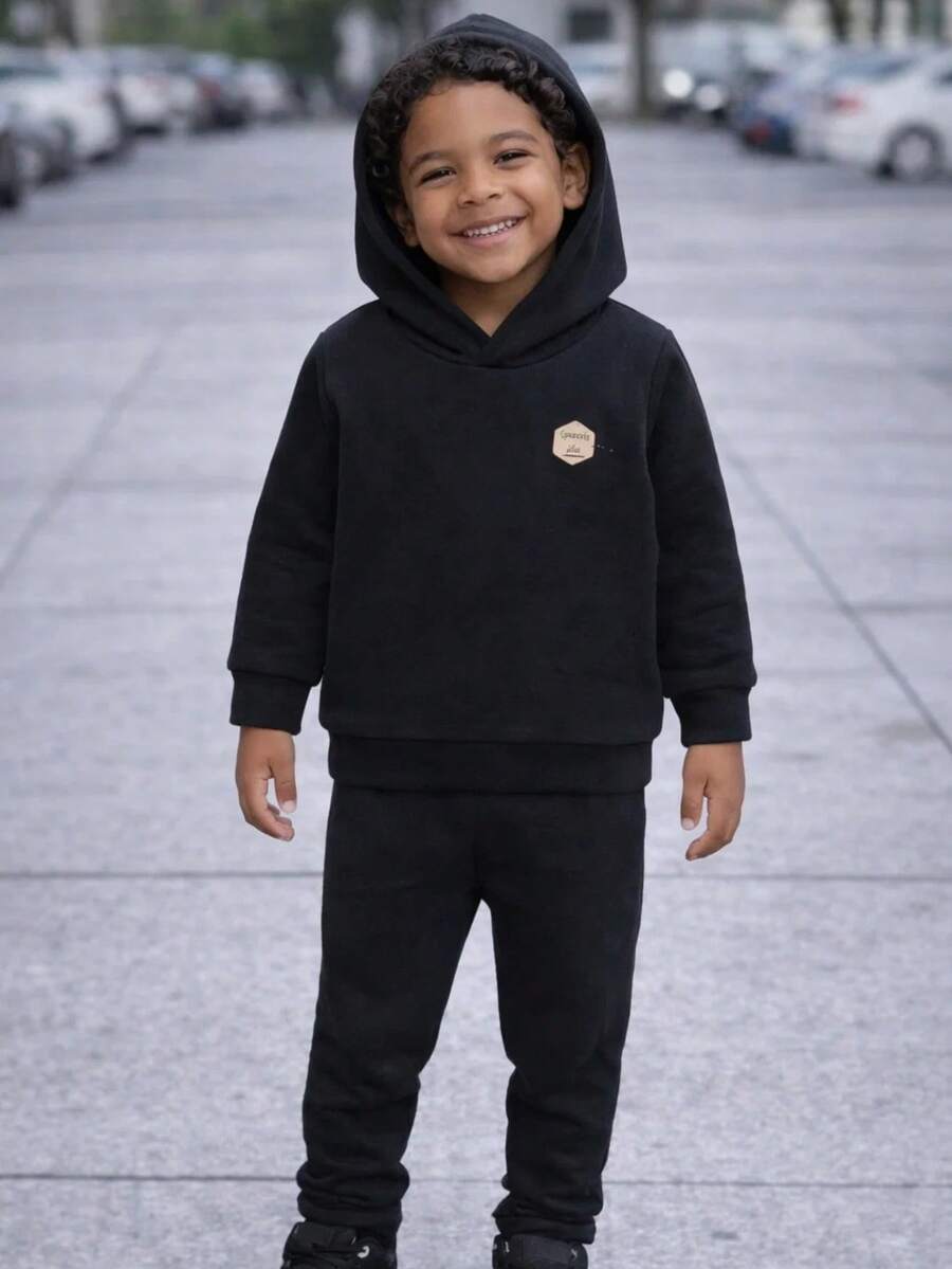 Boys' Thick Fleece Tracksuit Set (Ages 1-10) | Basic Fleece Jacket And Pants - 1 Black Set - View 1