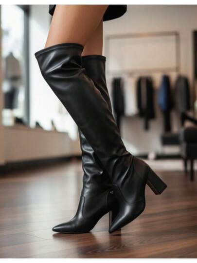  Bota Feminina Mississipi J1354 Cano Longo Over Salto Bloco Estilosa