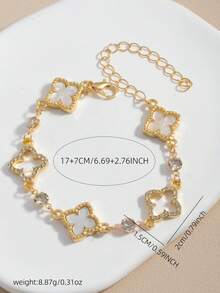 1pc Fashionable & Delicate Golden Lucky Four-Leaf Clover Bracelet, Suitable For Daily Wear, Best Summer Gift For Friends - White 2 - View 2