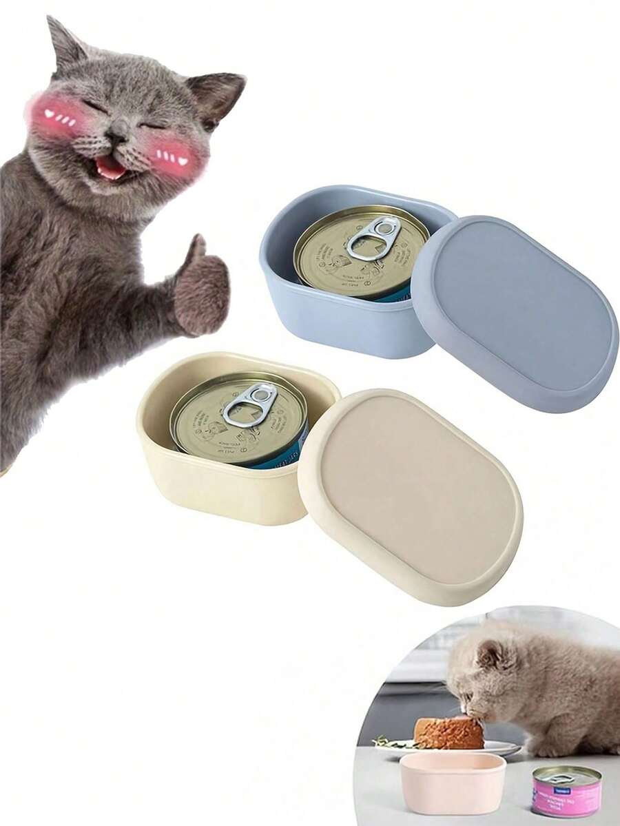 1个可重复使用的猫粮容器，防滑宠物喂食碗，宠物食品罐，硅胶密封盖，防漏设计，适用于湿猫粮，保持食物新鲜，锁住新鲜度并防止溢出。 - 多色 - 查看 1