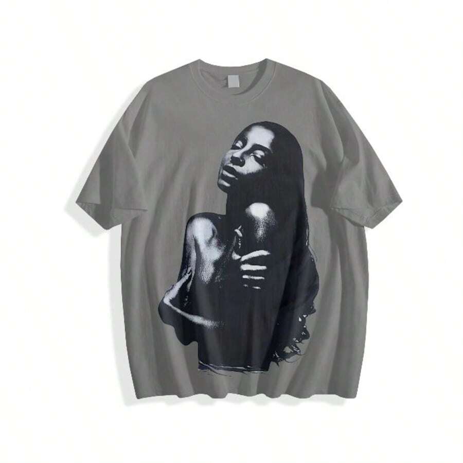 Sade - Love Story Vintage Album Cover Vintage T-Shirt Big Prints,Mens 4th Of July Shirt,Graphic Tees Woman,4th Of July Shirt,Streetwear Women - 灰色 - 查看 1