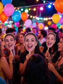 Customized Large Handheld Face Sign - Personalized Hollow Design, Printed With Groom And Bride's Face Images, Head Image Mounted On Handle - Multicolor - View 2