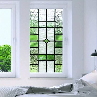 1pc Green Mesh Stained Glass Privacy Film, Reusable PVC Electrostatic Adsorption Frosted Window Film, Suitable For Kitchens, Bathrooms, Bedrooms, Offices, And Home Decor.