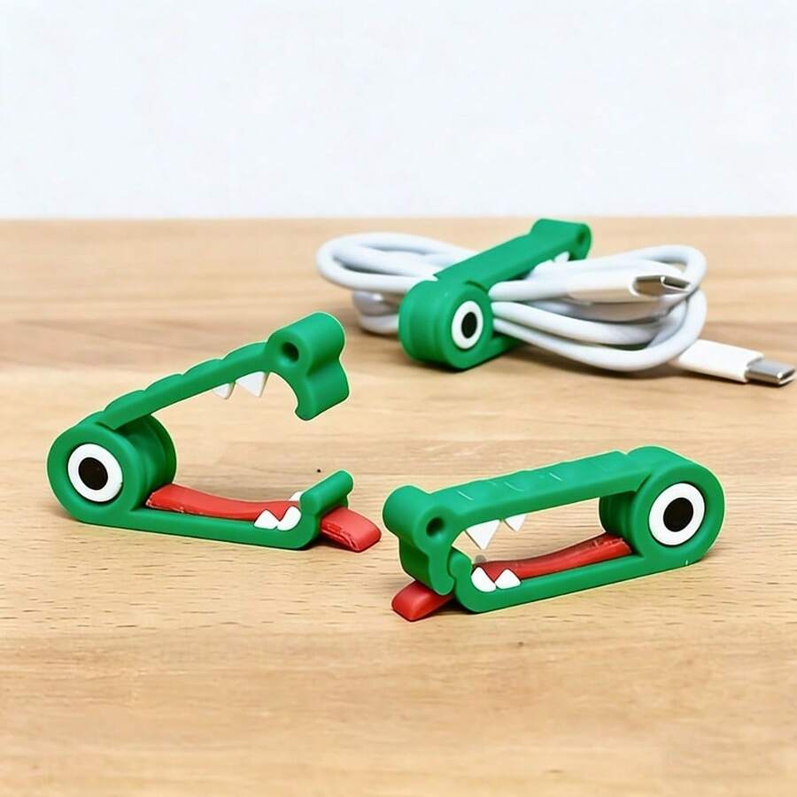 1/3pcs Funny Crocodile Shaped Cable Organizer - Cute Crocodile Holder, Made Of PLA Material Suitable For Travel, Office, Bedside - Compact Tidy Anti-Tangle Cable, Durable - Green - View 1