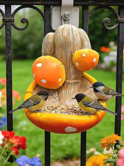 Fun Bird Feeder - Unique Mushroom-Shaped Resin Garden Decoration, Outdoor Garden Decoration Accessory (Home Decor), Creative Outdoor Bird Feeder Set, Resin Material, Fence Wall-Mounted Decoration, Perfect Mother's Day Gift.