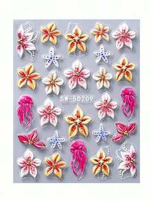 5D Metal Bohemian Style Embossed Nail Stickers, 2pcs/Set, Rainbow, Golden Sun, Gemstone, Lace, Enamel Necklace, Moon Design, DIY Holographic Carving Self-Adhesive Gel Nail Polish Stickers, Nail Salon Decorations - 多色 3 - 查看 4