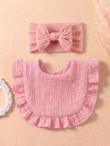 10pcs/Set Candy Color Baby Headbands & Bibs Combo, Braided Texture Big Bow Headwraps, Ruched Macaroon Color Drool Bibs, Suitable For Daily Use All Seasons - Multicolor - View 3