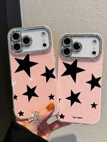 1 Pc, A Two Pieces Lens Cover With Diamond-Encrusted Frame And Star Pattern For Mobile Phones. Suitable For Use As Valentine's Day, Birthday, Mother's Day Or Easter Gifts For Family Members, Friends, Sisters, Girlfriends. - Pink - View 1