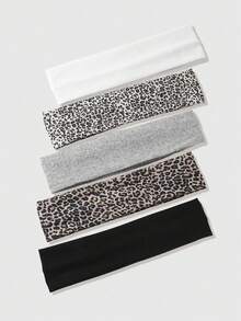 5 piezas Diademas anchas de unicolor con estampado de leopardo vintage gótico oscuro para mujeres, tela amigable con la piel, cómodas y antideslizantes para salidas callejeras, exposiciones de arte, fiestas, decoraciones para el cabello asequibles y versátiles para festivales familiares, accesorios para el cabello, lazos para el cabello - venda - Ver 6