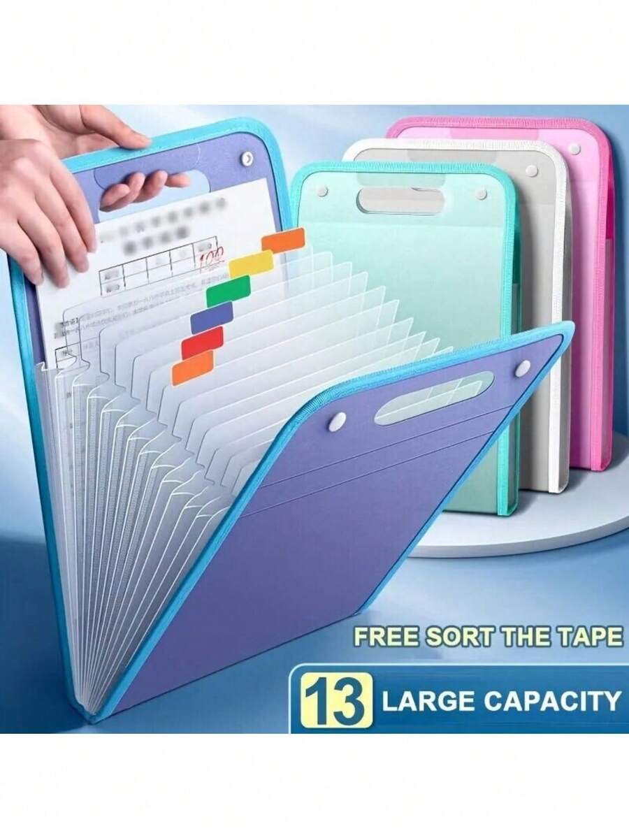 A4 File Folder Document Organizer, Large Capacity Multi-Pocket Design To Neatly Store Papers, Invoices, Receipts And Files. Durable, Lightweight And Portable, Ideal For Home, Office, School And Business Travel. Practical File Organizer For Easy Categorization And Tidy Storage. - Multicolor - View 1