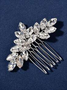 1pc Women's Glass Rhinestone Hair Comb, Bridal Wedding Party Accessory,Summer,Beach - Silver - View 3