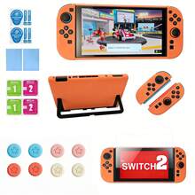 Estuche protector para Nintendo Switch 2, funda anti-caídas para consola de juegos, set naranja portátil NS que incluye 2 protectores de pantalla de vidrio templado y 8 agarres de pulgar en forma de estrella - Set de protección naranja - Ver 7