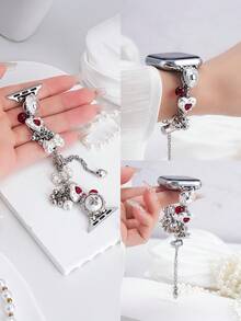 1条女士/女孩复古风格方形纽扣表带，饰有心形和蝴蝶结吊坠，兼容 Series 11/10/9/8/7/6/5/4/3/2/1，尺寸38mm/40mm/41mm/42mm/44mm/45mm/46mm/49mm，适用于Ultra 1/2/3/SE，可替换原装表带，是情人节、生日和母亲节送给女友、朋友和家人的最佳礼物（仅含表带）。 - 銀色 - 查看 11