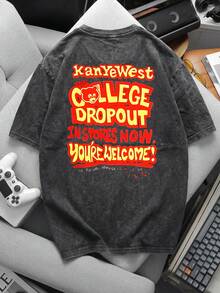 简约男士夏季水洗做旧V领复古休闲短袖T恤 - 黑色 - 查看 4