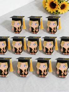 10pcs/Pack Graduation Party Favor Candy Box, Tassel Doctoral Cap Paper Box, 3D Cartoon Character Gift Box - View 9