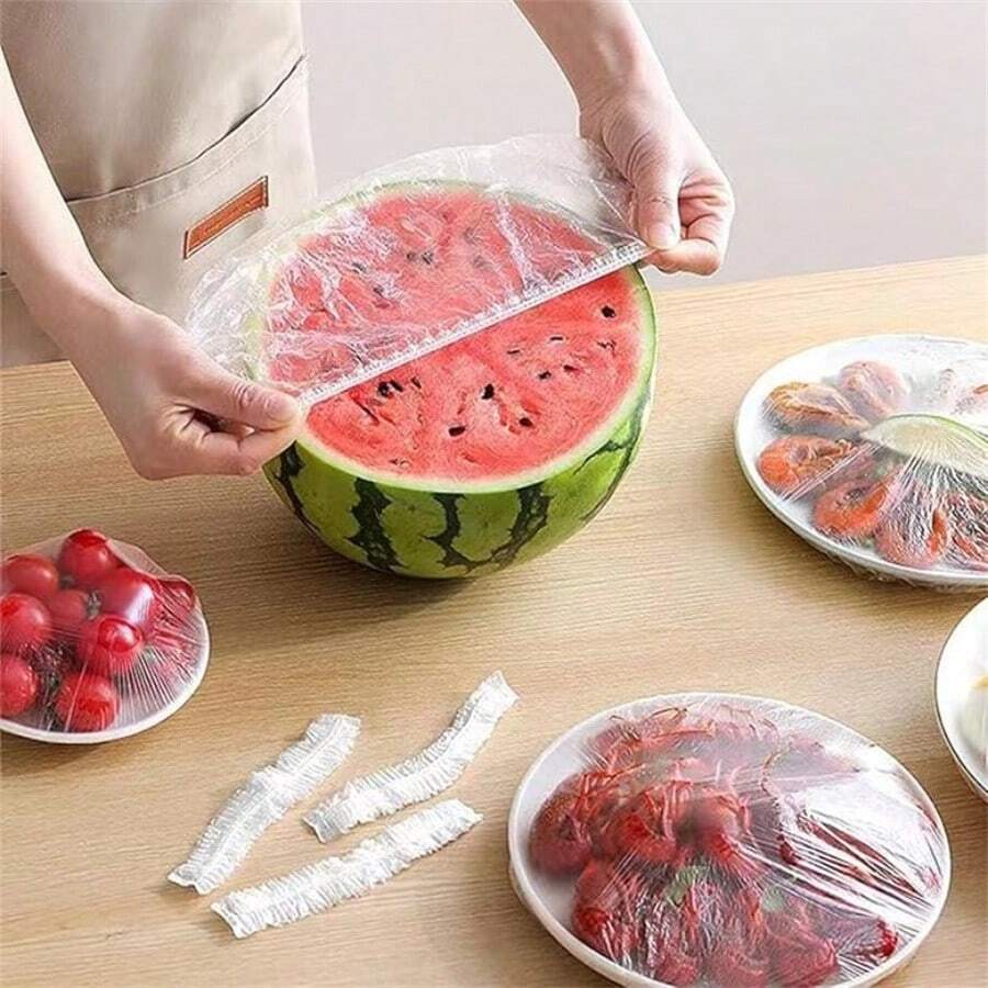 50 piezas/100 piezas Cubiertas de alimentos elásticas reutilizables - Material de plástico duradero, elástico y no se rompe fácilmente, a prueba de polvo y a prueba de fugas para mantener los alimentos frescos, se ajusta a tazones y platos grandes, adecuado para la cocina, al aire libre, almacenamiento de alimentos, fiestas de Navidad y Halloween - Ver 1
