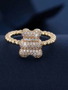 1pc Rhinestone Studded Cute Bear Ring, Adjustable Design Indie Style Finger Ring For Women - JZ23772 - View 3