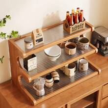 1 Pc, Vintage Multi-Layer Kitchen Shelf, Solid Wood, New Chinese Style Multi-Functional Shelf, High-End Dining Table Shelf, Teacup Holder, Living Room Storage And Organization Shelf, Trapezoidal Storage Rack, Green Plant Stand For Bay Windows And Balconies, Multi-Layer Storage Rack, Tiered Cup Holder, Desktop Display Rack. Suitable For Office, Living Room - Multicolor - View 4