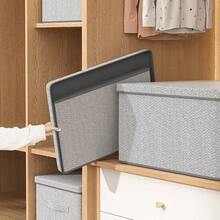 1pc Fabric Storage Box With Lid, Foldable Clothes Storage Box, Multifunctional Wardrobe Organizing Storage Box, Wardrobe Organizing Storage Box, Home Organizing Storage Box, Sturdy , Equipped With Handles On Both Sides, Simple Style Non-Woven Fabric Storage Box, Can Store Clothes - Grey - View 4