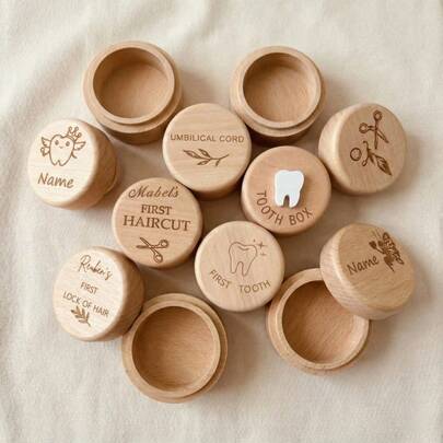 1个婴儿第一颗牙齿和头发纪念盒，个性化木质脐带收纳盒，可定制名字的新生儿里程碑纪念礼物，男女宝宝皆宜，天然木质婴儿牙齿盒，手工制作的婴儿纪念盒，个性化婴儿洗礼礼物，新生儿纪念纪念品，婴儿牙齿和头发收纳罐，可定制雕刻的婴儿盒，婴儿纪念品，婴儿第一颗牙齿礼物，婴儿里程碑纪念盒，婴儿头发收纳盒