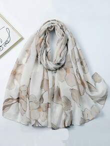 1pc Elegant Pear Blossom Ditsy Floral Abaya Scarf, Women's Long Shawl For Travel & Sun Protection,Beach,Holiday,Accessories,Holiday - Multicolor - View 1