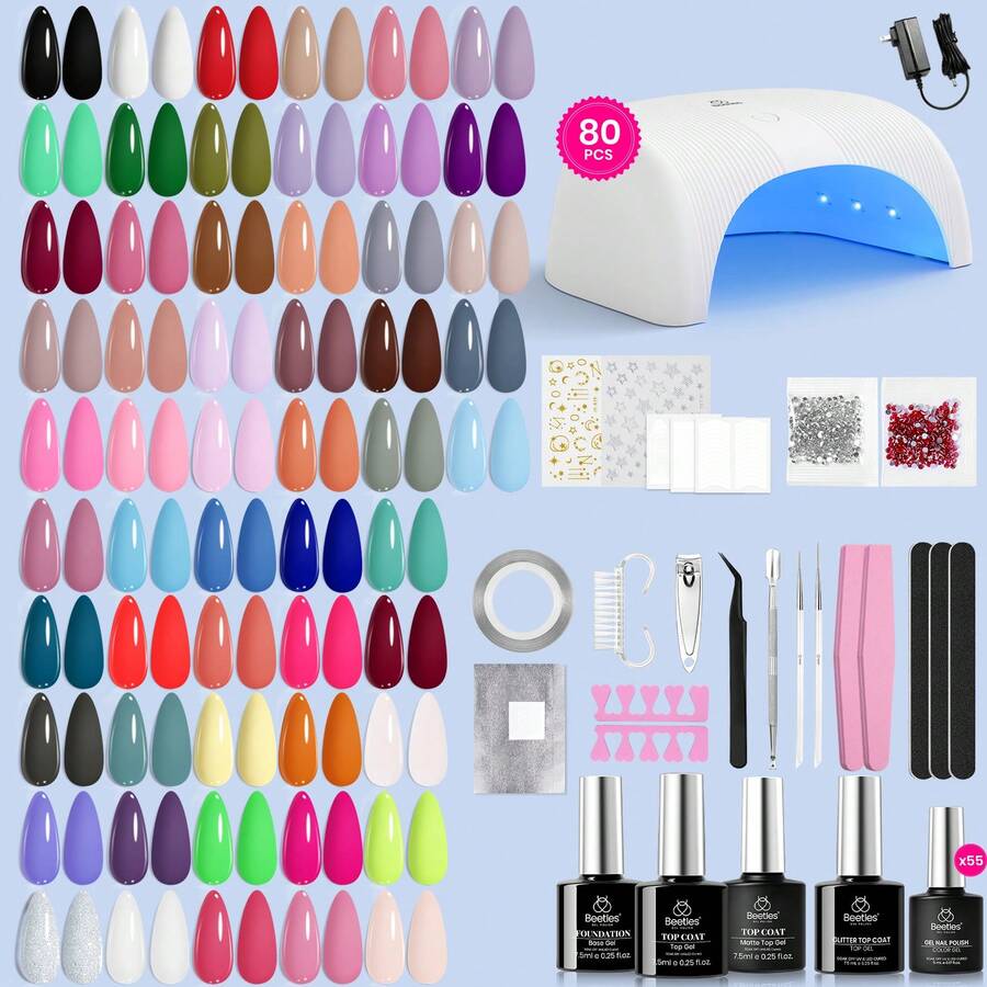 Beetles Gel Nail Polish Kit With U V Light - 80Pcs Color Enchantment 55 Colors Gel Polish Starter Kit - Color Enchantment - View 1