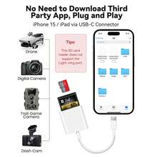 1pc 2-In-1 Dual Slot SD/TF Card Reader Adapter Compatible With Iphone/ Series, Portable Plug And Play Memory Card Reader Compatible With IPhone 14 Pro Max/14 Pro/14 Plus/14/13/12/11/XS/XR/8/7/6/ - White - View 2
