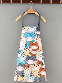1 pieza Delantal impermeable con estampado de gato, adecuado para la cocina, el baño, el hogar y los artículos del hogar. Delantal resistente a las manchas y al aceite - multicolor - Ver 1