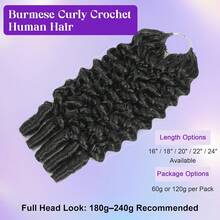 bling hair Burmese Curly Crochet Human Hair 14 16 18 20 22inch 200g Knotless Pre-Separated Feather Human Crochet Hair Lightweight Reusable Remy Hair Extensions With Spiral Curl For Women Natural Black Color - Natural Black - 查看 5