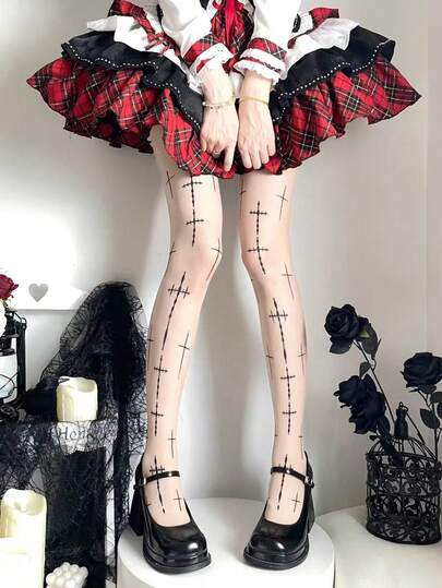 1 par de calcetines finos y lindos con estampado de moño para mujeres, medias versátiles dulces de estilo Lolita Y2K, para primavera/verano