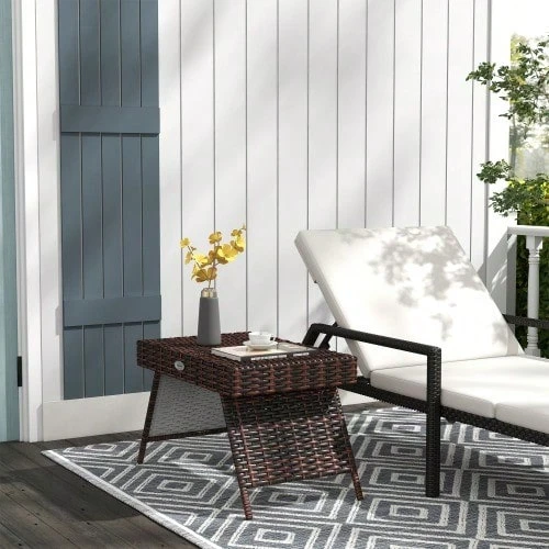 Rattan Folding Garden Table, Weatherproof, Brown, 60x41x41cm, Ideal For Balcony & Terrace - Brown - View 1
