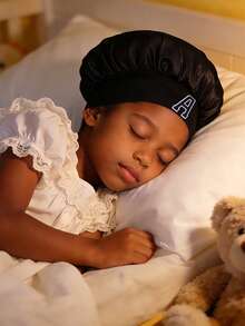 1顶A-Z字母弹力宽檐缎面睡帽，弹性帽身保护头发，超柔软透气设计，带防滑内衬 - 彩色 - 查看 3