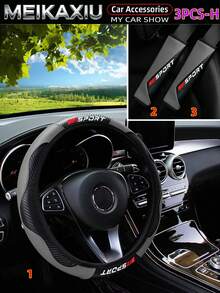 MEIKAXIU 3PCS/4PCS/5PCS/6PCS Carbon Fiber PU Leather SPORT Car Steering Wheel Cover Without Inner Ring, Suitable For 14.5-15 Inch, Shoulder Cover, Armrest Pad, Gear Shift Cover, Handbrake Cover, Car Decoration Accessories Set For Women - Carbon Fiber Sport - View 21