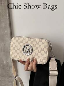 2025 New Fashion Classic Versatile Solid Color PU Waterproof Material Rhombus Design Retro Chic Metal Animal Logo Decor Square Shoulder Bag Crossbody Bag Letter Pattern Decor Design Suitable For Shopping Women Animal Print Tote Bag - trắng - Xem 1