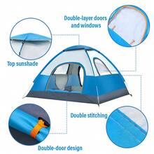 Portable Outdoor Tent, Easy To Pack, Two Doors And Two Windows, Suitable For 2-3 People, Easy To Set Up And Open, Fully Automatic Quick-Opening Tent, Suitable For Outdoor Camping. - Baby Blue - View 5