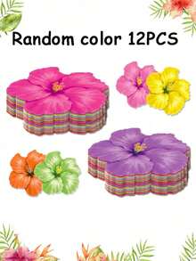 1/6/12pcs Tropical Hibiscus Flower Pattern Disposable Placemats - Colorful Table Mats Suitable For Birthday, Bachelorette Party And Other Occasions, Random Colors, Rectangular, Party Decorations, Bridal Shower, Banquet - Multicolor - View 10