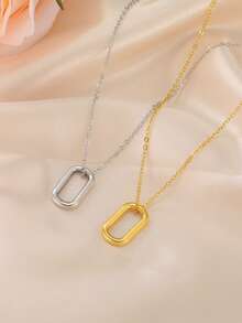 1pc Stainless Steel Rectangular & Round Geometric Minimalist Necklace, Fashionable Daily Wear, Birthday Gift - Geometric Necklace - View 3