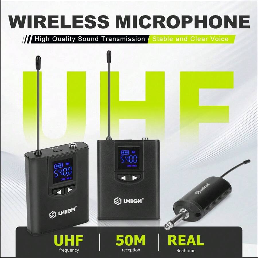 LMBGM 专业无线 UHF 麦克风系统，可选配腰包式发射器和领夹式头戴麦克风，双通道，适用于讲座、教学、会议、直播、演出、婚礼等场合。 - 查看 1