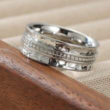 Boho Style Vintage Hammered Wide Band Ring, Handmade Copper Jewelry Suitable For Daily Wear, Ideal Gift For Women - Silver - View 5