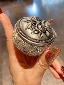 Premium Mini Round Jewelry Box, Storage Box, Miscellaneous Storage Box, Exquisite Artificial Diamond Inlay, Earring, Ring, Necklace Organizer, Portable Exquisite Small Accessory Storage Box, Suitable For Travel, Dating, Home, Travel, Party, Summer, Beach, Back To School, Dorm, Valentine's Day Best Gift, Mother's Day, Back To School Gift - Multicolor - View 4