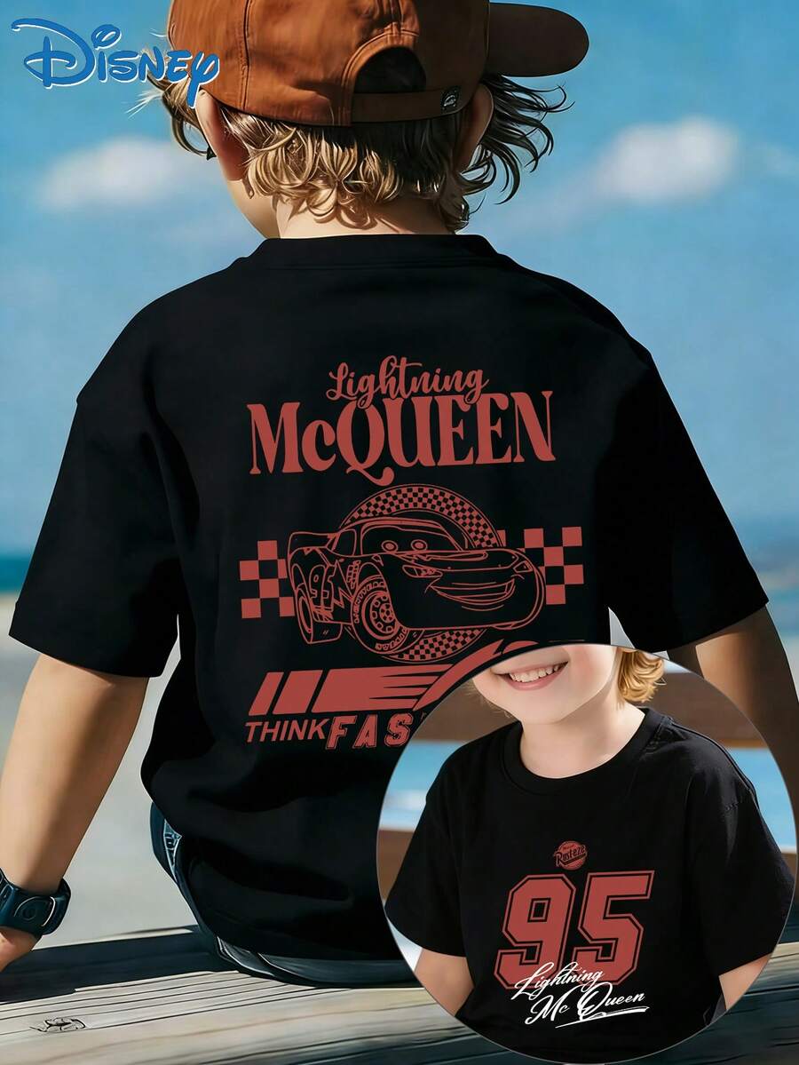 [Disney Licensing]A Short-Sleeved T-Shirt Suitable For Boys. The Front Features The Design Of Lightning McQueen From "Cars". It Is Perfect For Use As A Gift For Any Occasion. - màu đen - Xem 1