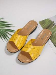 女士厚底凉鞋，休闲度假露趾厚底一脚蹬凉鞋，舒适大码 43 码 - 黃色 - 查看 3