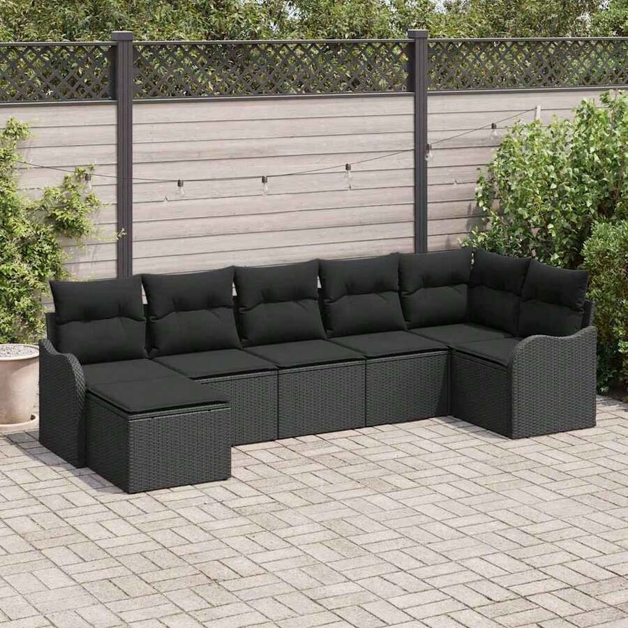 vidaXL Gartensofa-set 7 pcs Schwarz Poly-Rattan - nero - Visualizzare 1