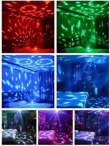 RGB迪斯科球派对灯，遥控器控制，多种灯光模式，旋转魔幻灯，适用于房间舞会、卡拉OK、万圣节、圣诞节、婚礼等场合。 - 多色光 - 查看 12