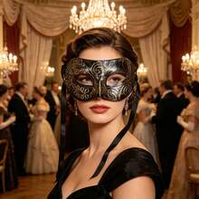 1/5pcs Vintage Masquerade Half Face Mask, Halloween Party Costume Prop, Gold & Silver Color Options, Adult Decorative Mask - Multicolor - View 2