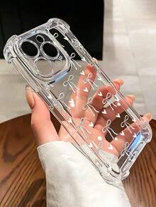 1个时尚创意白色爱心蝴蝶结透明TPU防震手机壳，适合作为节日礼物送给男友/女友，兼容苹果XS/XS Max/XR/11/12/13/14/14 Plus/15/15 Plus/16/16 Plus/17/17 Pro - 白色 - 查看 1