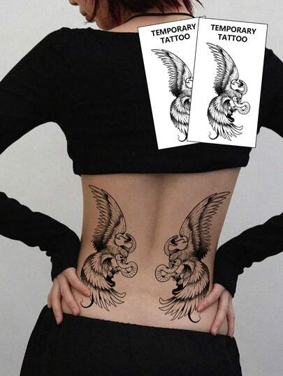 2 buc autocolante tatuaje temporare la modă, tatuaje pentru cupluri, tatuaje false negre, de unică folosință, aripi, vultur, șarpe, modele de animale, impermeabile, non-reflectorizante, ușor de aplicat și îndepărtat, extrem de realiste, potrivite pentru bărbați sau femei pe picioare, tălpi, piept, coapse, brațe, talie, abdomen, accesorii pentru petreceri de festivaluri de muzică, stil schiță