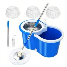 Spin Mop And Bucket With Wringer Set, 360° Mop And Bucket System With 3 Microfiber Mop Refills And 61" Extended Handle For Floor Cleaning - Blue - 查看 12